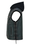 Road Edge Black Leather Vest with Smart Pockets & Removable Hood