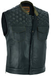 Men's Black Leather Whiskey Concealed Carry Vest with Scoop Collar