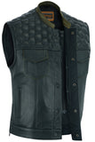 Men's Black Leather Whiskey Concealed Carry Vest with Scoop Collar