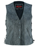 Women's Gray Single Back Panel Leather Vest with Smart Access Pocket