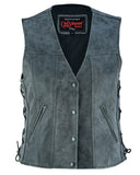 Women's Gray Single Back Panel Leather Vest with Smart Access Pocket