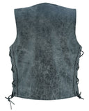 Women's Gray Single Back Panel Leather Vest with Smart Access Pocket