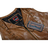 Women's Brown Zippered Leather Vest with Lacing Details