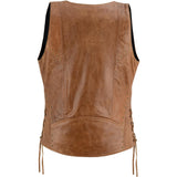 Women's Brown Zippered Leather Vest with Lacing Details