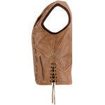 Women's Brown Zippered Leather Vest with Lacing Details