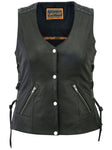 Women's Leather Vest with Grommet and Lacing Accents