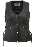 Women's Leather Vest with Grommet and Lacing Accents