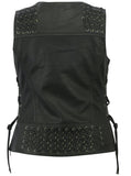 Women's Leather Vest with Grommet and Lacing Accents