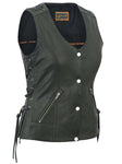 Women's Leather Vest with Grommet and Lacing Accents