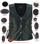 Women's Gray Leather Vest with Grommet and Lacing Accents