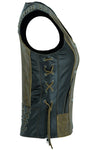 Women's Motorcycle Leather Vest with Grommet and Lacing Accents - Two Tone