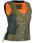 Women's Motorcycle Leather Vest with Grommet and Lacing Accents - Two Tone