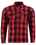 Alpha Check Men's  Armored Motorcycle Flannel Shirt - Red/Black