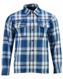 Alpha Check Men's  Armored Motorcycle Flannel Shirt - Blue/White/Maroon