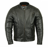 Men's Vented Motorcycle Jacket with Plain Sides - Black