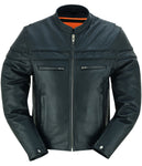 Men's Sporty Cowhide Leather Jacket - Black