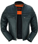 Men's Sporty Cowhide Leather Jacket - Black