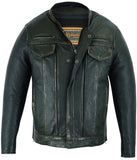 Men's Modern Utility Lambskin Leather Jacket - Olive