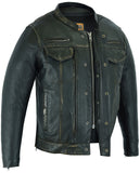 Men's Modern Utility Lambskin Leather Jacket - Olive