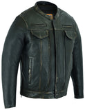 Men's Modern Utility Lambskin Leather Jacket - Olive