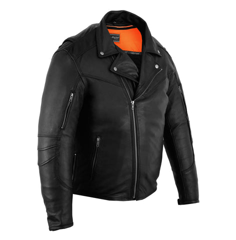 Men's Modern Longer Beltless Biker Leather Jacket - Black