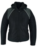 Women's  Mesh Motorcycle Black/ Black Tone Reflective Jacket 3-in-1 with Hoodie