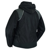 Women's  Mesh Motorcycle Black/ Black Tone Reflective Jacket 3-in-1 with Hoodie