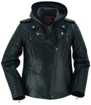 Women's Motorcycle Leather Jacket with Rub-Off Finish – Black