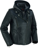 Women's Motorcycle Leather Jacket with Rub-Off Finish – Black