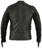 Women's Fringe Leather Motorcycle Jacket – Black