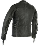 Women's Fringe Leather Motorcycle Jacket – Black