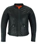 Women's Motorcycle Leather  Jacket with Grommet & Lacing Accents – Black