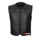 Club Elite - Leather Vest with Full Side Zippers