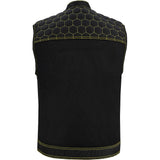 Gloom Gold Men's Black Mesh Textile Vest with Yellow Thread Detailing