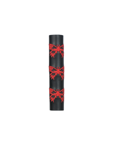 Black Leather Ponytail Wrap with Red Butterflies