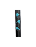 Leather and adorned with three embroidered teal roses