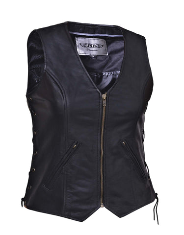 Side Lace Premium Leather vest (zipper) Womens