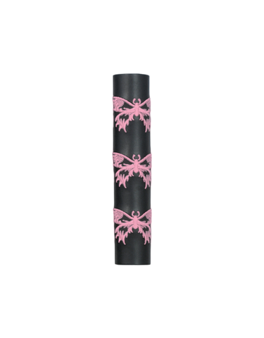 Black Leather Ponytail Wrap with Red Butterflies