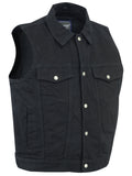 Snap Front Men's Denim Motorcycle Vest  - Black