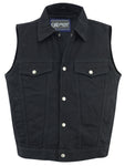Snap Front Men's Denim Motorcycle Vest  - Black