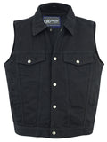 Snap Front Men's Denim Motorcycle Vest  - Black