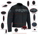 Men's Textile Scooter Style Jacket w/ Reflective Skulls