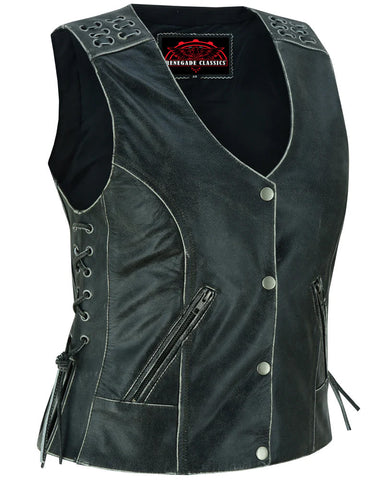 Women's Gray Vest with Grommet and Lacing Accents