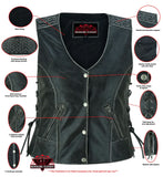 Women's Gray Vest with Grommet and Lacing Accents