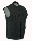 Men's Rough Rub-Off Raw Finish Motorcycle Denim Vest - Black