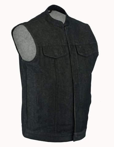 Men's Rough Rub-Off Raw Finish Motorcycle Denim Vest - Black