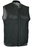 Men's Upgraded Rough Rub-Off Denim Motorcycle Vest w/Leather Trim