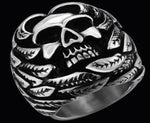 R141 Stainless Steel Feather Face Skull Biker Ring