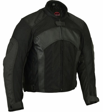 Mens Leather & Mesh Motorcycle Jacket  – Waterproof Liner