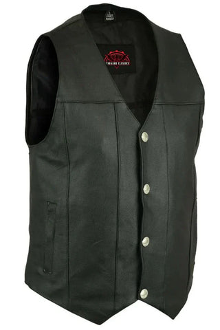 Men's Milled Single Back Panel Leather  Vest - Black